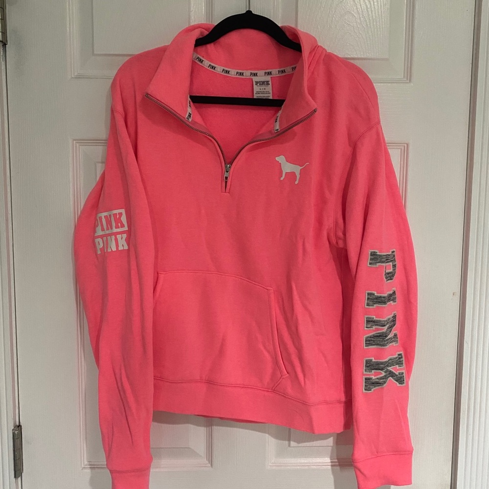 PINK Half Zip Sweatshirt with Pocket